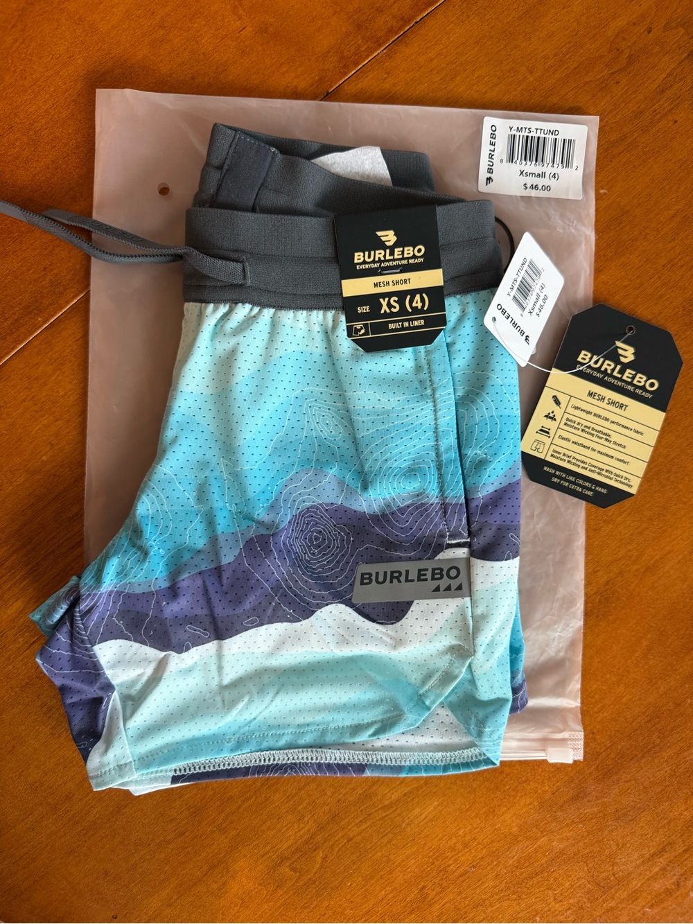 BURLEBO Men's Aqua and Purple Topographic Mesh Athletic Shorts